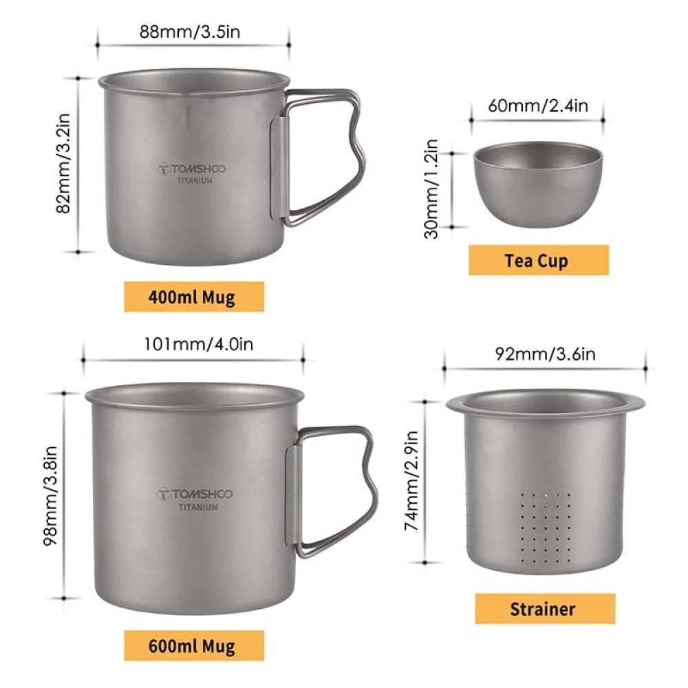 Tomshoo Titanium Tea Cup Set With Strainer Backwoods Outdoor Gear